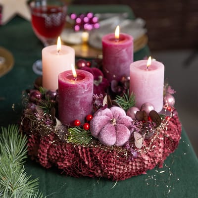 Decoratieve pompoen van stof pompoen op stok bordeaux roze Ø7cm 9 st,