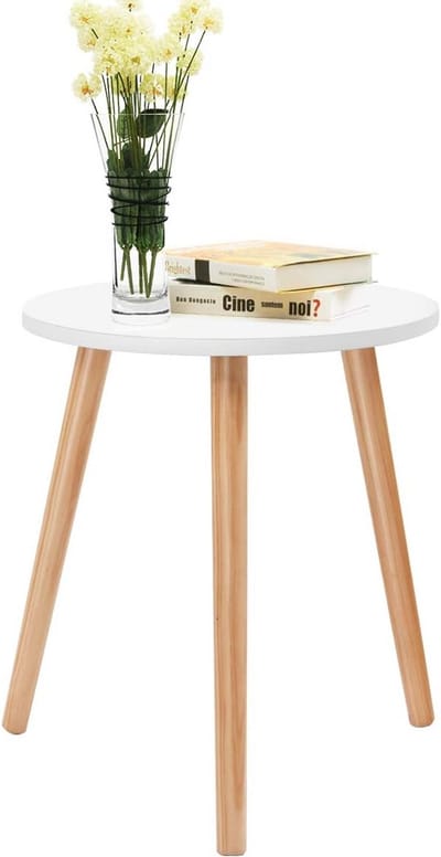 Ronde Salontafel Houten Bijzettafel met Grenenhouten Poten Wit