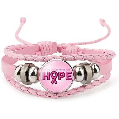 Bracelet Breloque Ruban Rose Pour Femmes Bracelet en Corde de Cuir Tressé Filles Sensibilisation au Cancer du Sein Espoir Bijoux Accessoires white