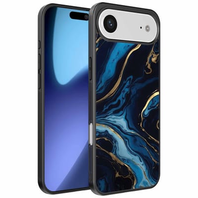 Geschikt voor iPhone Air Telefoonhoesje met marmer opdruk - TPU backcover case gold blue marble design - Goud Blauw - Smartphonica geschikt voor iPhone 17 Air