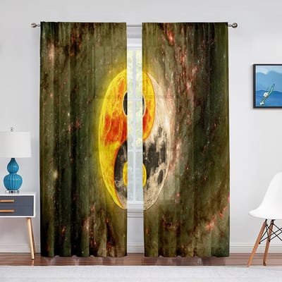 Yin Yang Trippy Psychedelische Kunst Tule Voile Gordijnen voor Slaapkamer Raamdecoratie Woonkamer Transparante Gordijnen Jaloezieën Organza Draperieën 1 PCS W100XH250cm&Grommet Top