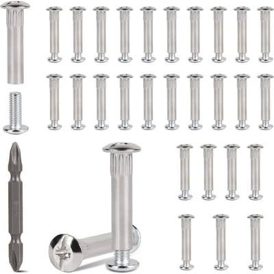 Solidchoice- Verbindingsschroeven 30 Sets - Hulsschroeven M6 - Meubelverbinders - Vernikkeld Staal - Kruiskop PH2 - Voor Houtdikte 36-46 mm - Meubelverbinder