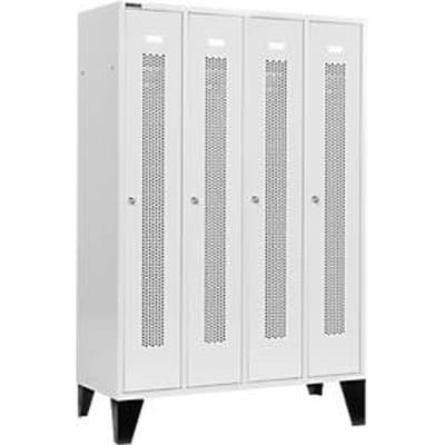 Schäfer Shop Select Kledinglocker met geperforeerde lijnen, 4 compartimenten, met poten, cilinderslot, deur lichtgrijs