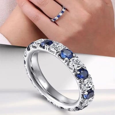 Huitan Blauw/Wit Ronde Zirkonia Belofte Ringen voor Vrouwen Trouw Verlovingsringen Accessoires Mode Sieraden Nieuw 8