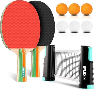 Tafeltennisset - Pingpong set - Sport en spel - Uittrekbaar net - 2 batjes 6 ballen - Zwart rood