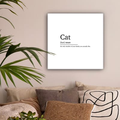 Canvas Schilderij Spreuken - Quotes - Woordenboek - Kat definitie - Cat - 50x50 cm - Wanddecoratie