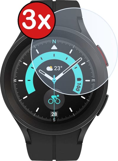 Screenprotector - 3 Stuks - Geschikt voor Samsung Watch 5 Pro 45 mm - Sterk & Shockproof - Tempered Glass - Gehard Glas - Beschermglas Screen Cover - Bescherm Protector voor Smartwatch
