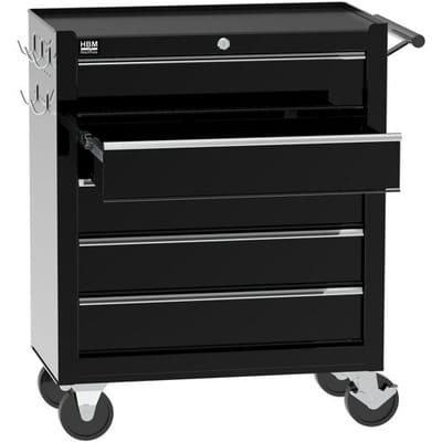 HBM gereedschapswagen 5 laden 62 cm zwart met slot, 4 wielen, 125 mm
