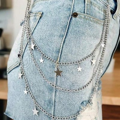 1 pièce Chaîne de taille tendance style punk, Chaîne en métal double couche, Décoration unique pour pantalons, jupes, Accessoires hip-hop argenté