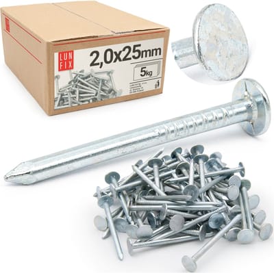 LUN FIX - Stahlnägel 2 x 25 mm - 5kg - Onverzinkte bouwnagels - Nagels voor timmerwerk