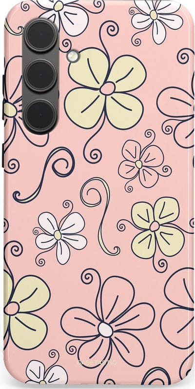 Casetastic hoesje geschikt voor Samsung Galaxy S24 Plus - Dubbellaagse bescherming - Pastel Perzik Doodle Peach Bloemen - Fashion Case - Zand Zilver Lichtroze