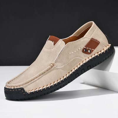 Handgemaakte Leren Herenschoenen Casual Comfortabele Instappers Loafers Heren Leren Schoenen Flats Mocassins Wandelschoenen Herfst Dropshipping 40 beige