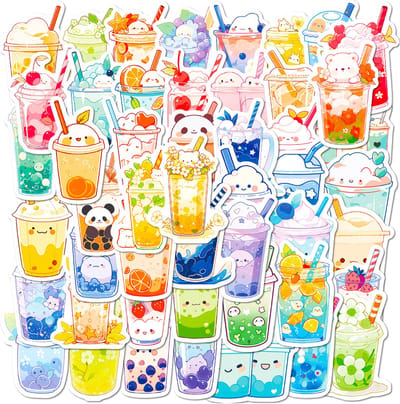 Sticker - 50 Boba Thee Stickers - Ins-stijl Leuke Dier en Cartoons - Graffiti Stickers voor Dranken