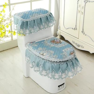 Coussin de siège de toilette domestique, ensemble de trois pièces, tapis de toilette en tissu dentelle, housse de siège de toilette à fleurs de style européen