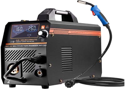 MIG lasser, 160 A synergisch MIG lasser, 4-in-1 gas MIG/Flux Core MIG/Stick/Lift TIG multiproceslasser met IGBT invertertechnologie en LCD schermdisplay