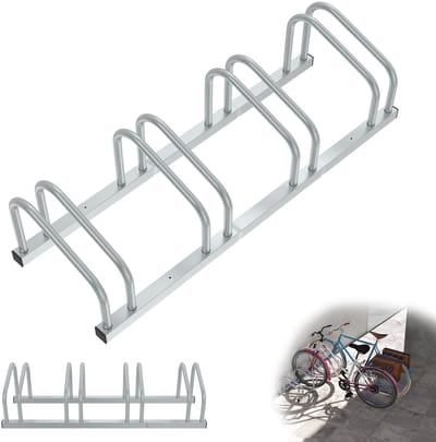 Professionele fietsenrek voor 4 fietsen Metalen meerplaatsige standaard Fietshouder voor e-bikes en bakfietsen (37 cm afstand) voor bandenbreedte 30-65 mm Eenvoudige montage aan muur/vloer Zilver