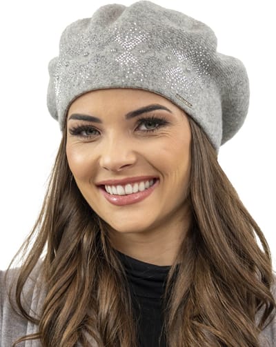 Vivisence Dames Baret - Wolmix Met Subtiele Strass Applicatie En Klassieke Vorm - Zachte Warmte En Comfortabele Pasvorm Voor Dagelijks Draaggemak En Elegante Stijl In Het Najaars En Winterseizoen - Lichtgrijs