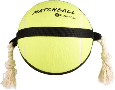 Hondenspeelgoed – Matchball tennisbal met touw – Flamingo hondenspeelgoed – hondentouw – hond bal – honden bal – 50 cm – geel