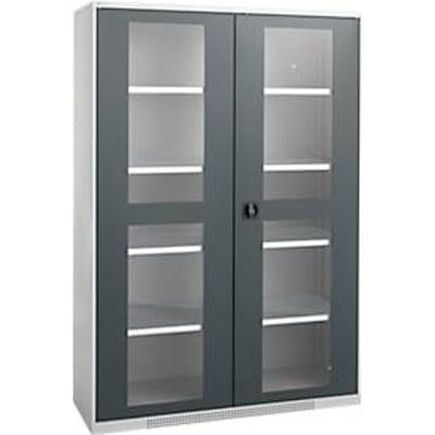 Schäfer Shop Genius dubbeldeurskast FS, staal, kijkvenster, ventilatieopeningen, B 1343 x D 620 x H 1950 mm, 5 OH, alu wit/antracietgrijs, tot 750 kg