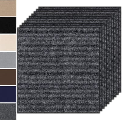 Zelfklevende Tapijttegels 50 x 50 cm - Set van 10 - Duurzaam Vloerbedekking voor Thuis, Kantoor en Commercieel Gebruik - Donkergrijs, 2.5 m², Eenvoudige Installatie, Comfortabele Voetcomfort