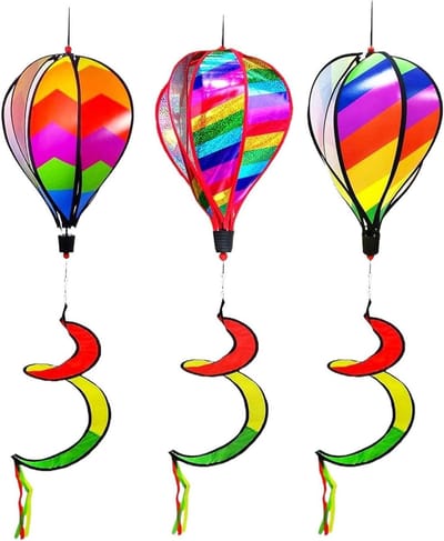 Heteluchtballon windspinners - Tuindecoratie set - Buiten versieren - Scheurbestendige stof - 3-delig - Regenboog