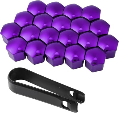 Pack van 20 universele wielmoerkappen voor autobanden, inclusief verwijdertool (paars, 19mm) - Bescherming, stijl en duurzaamheid