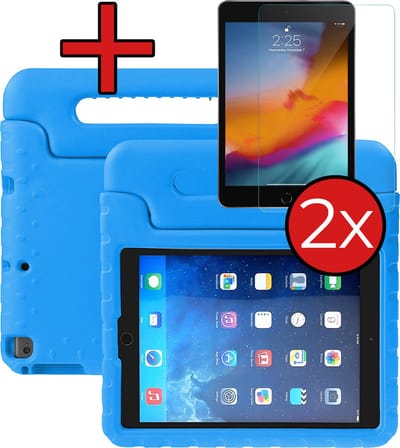 Hoesje - Geschikt voor Apple iPad Air 3 (2019) - 10.5 inch - 3e Generatie - Met 2x Screenprotector - Kinderhoes - Shockproof Bumper - Kidsproof Case - Tablethoes - Kinder Hoes Cover - Blauw