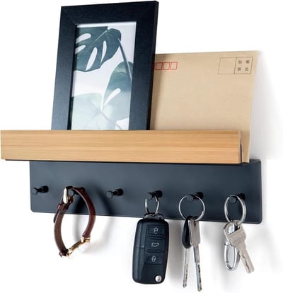 SNJY® Sleutelrekje - Sleutelhouder - Sleutelbakje - 26,5 x 9 x 4 cm - Zwart/Hout