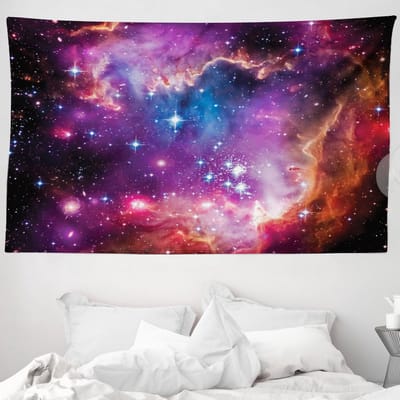 ABAKUHAUS Kosmos Wandkleed en Bedsprei, Magelhaense Wolk Ster van Zachte Microvezelstof Wasbaar Kleurvast met Digitale Print, 230 x 140 cm, Paars Blauw Oranje