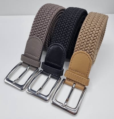 3 pack deal - Elastische riem - gevlochten broekriem - dames en heren riemen - Kleur 1 Beige 2 Zwart 3 Kaki 105 cm