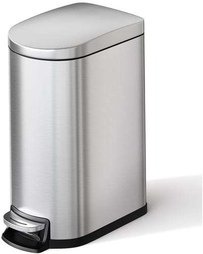 10L RVS badkamer prullenbak met deksel - smalle pedaalemmer, waterdicht, met binnenemmer, achtergreep en soft-close deksel, Grijs