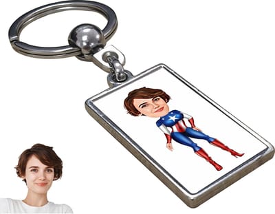 Captain America Karikatuur Vrouw - Gepersonaliseerde Karikatuur Sleutelhanger met Jouw Foto - Cadeau - Verjaardag - Kerst - Kado - Valentijn - Gepersonaliseerd Cadeau