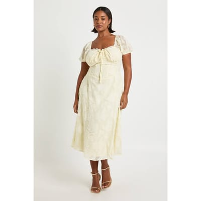 boohoo Dames Plus Burnout Melkmeisje Midi-jurk | Citroen | Maat: 44