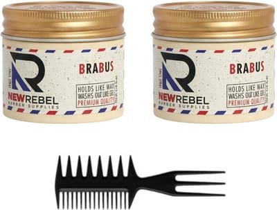 New Rebel Brabus Hair Wax – Sterke Hold – Gel Wax – Makkelijk Uitwasbaar – 2 x 125 ml + Stylingkam – Professionele Haarstyling