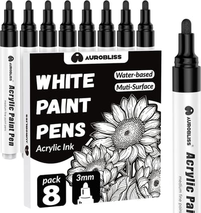 Thijox - Zwarte Verfpen Set van 8, 2-3 mm Acrylverf Stiften voor Metaal, Steen, Glas, Hout, Stof, Canvas, Creatief Schilderen en DIY Projecten