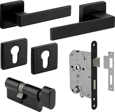 Eliot® Deurbeslag set profielcilinder - deurklink set - profielcilinder rozet set - insteekslot profielcilinder - knopcilinder 30/30 - mat zwart - voor binnen deuren