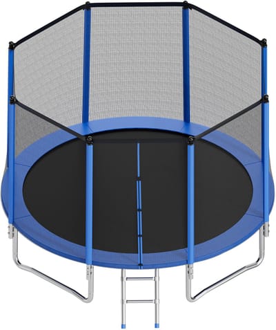 14FT ronde trampoline voor buiten met veiligheidsnet, ASTM-gecertificeerd, duurzaam ontwerp, draagvermogen van 450 lbs, roestbestendige trampoline voor kinderen en volwassenen voor in de achtertuin
