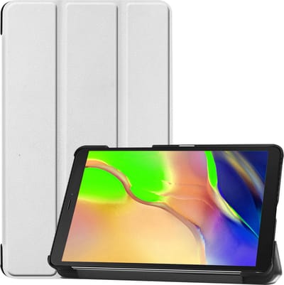 Hoesje Geschikt voor Samsung Galaxy Tab A 8.0 (2019) - Dun & Stevig - Trifold Bookcase - Hard Cover - Hardcover Book Case - Tablet Hoes - Wit