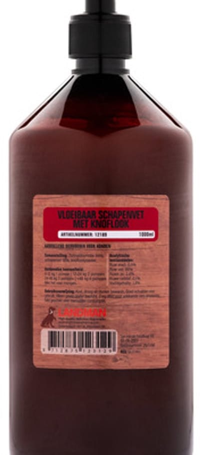 Vloeibaar Schapenvet met Knoflook (1000ml) - Supplementen Hond - Voor een glanzende vacht, extra energie en natuurlijke ondersteuning tegen vlooien