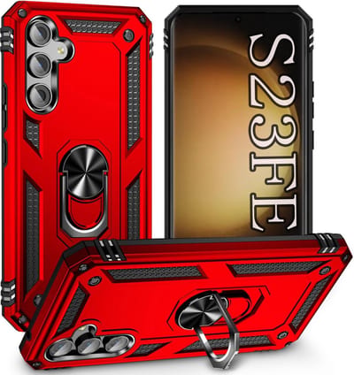 Anti-Shock Hybrid Ring Armor Hoesje Geschikt voor: Samsung Galaxy S23 FE - Rood