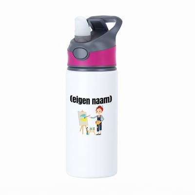 Hacebo® - kunstenares die schildert met eigen naam waterfles met rietje roze - Kunst - kunstenaars/kunstenaressen - iemand die houdt van kunst of kunst maken - verjaardag - cadeau - kado - water fles - 650ML