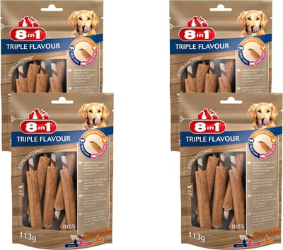 8in1 Delights Ribs Triple Flavour - Hondensnacks - 4 x Kip Varken Rund 113 g 6 stuks