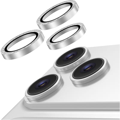AVY Camera Lens Protector Rings | Geschikt voor Apple iPhone 17 Pro / 17 Pro Max | Camera Lens Protector Glas | Schokbestendig | Krasbestendig | met Applicator | Glitter Zilver