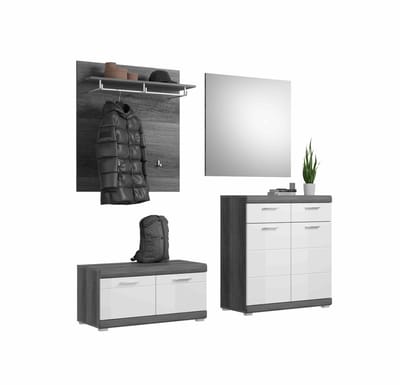 Scout garderobekastcombinatie wit hoogglans MDF TZ rookzilver NB - 40x195x197cm
