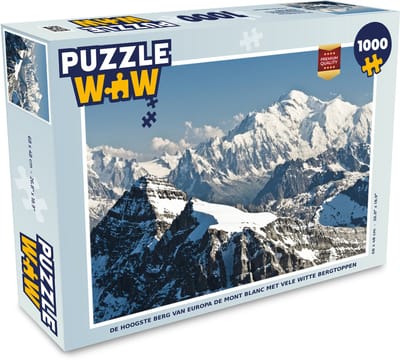 Puzzel De hoogste berg van Europa de Mont Blanc met vele witte bergtoppen - Legpuzzel - Puzzel 1000 stukjes volwassenen