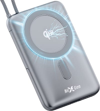 NexGen MagPro Draadloze Powerbank - QI2 - 10.000mAH - Geschikt voor Magsafe - Magnetisch - Draadloze Snellader - Noodpakket - Grijs