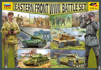 Zvezda Modelbouwpakket Militaire voertuigen - 5203 Eastern Front WWII Battle Set Plastic - 1:72 - Modelbouw