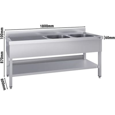 GGM Gastro Spültisch ECO - 1800x600mm - mit Grundboden - mit 2 Becken rechts Zilver