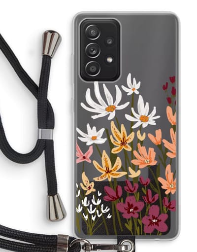 Case Company® - Hoesje met koord geschikt voor Samsung Galaxy A52s 5G hoesje met Koord - Painted wildflowers - Telefoonhoesje met Zwart Koord - Bescherming aan alle Kanten en Over de Schermrand