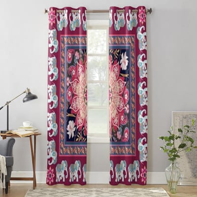 Schattige Etnische Indiase Olifanten Raambekleding Voor Woonkamer Slaapkamer Decoratie Gordijnen Luxe Keuken Decoratieve Gordijnen 135W x 60H(cm) x1